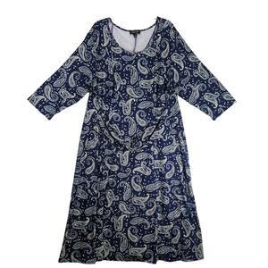 Perceptions NY Blue Paisley Maxi Dress Plus Size 3X Stretch Twist Belt Western